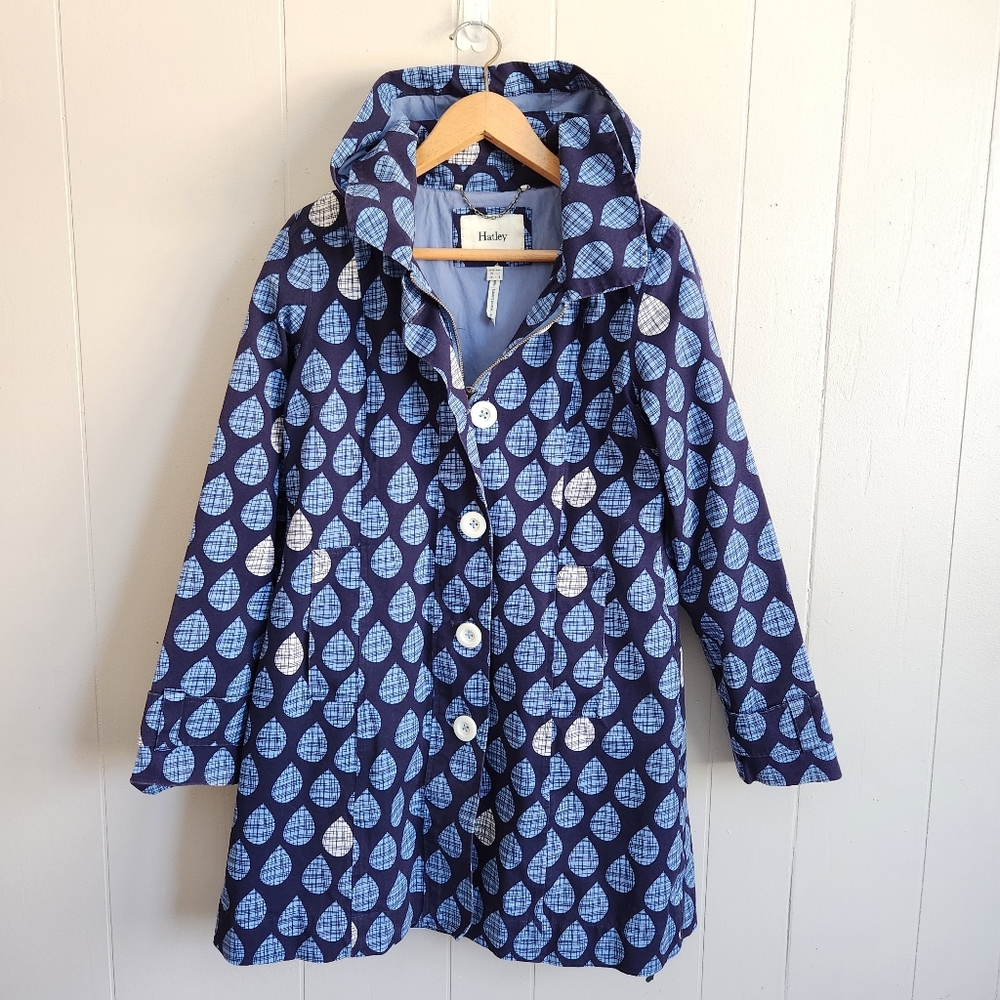 Hatley canvas raincoat blue raindrops removable hood cute novelty 10